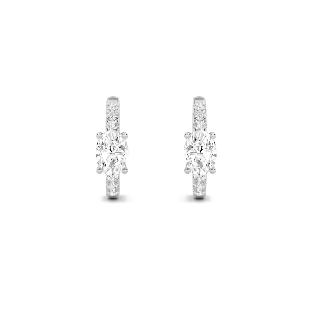 1.5Cttw Oval Shaped Lab Grown Diamond (G/VS) Solitare Accent Huggie Earrings in 14K Gold