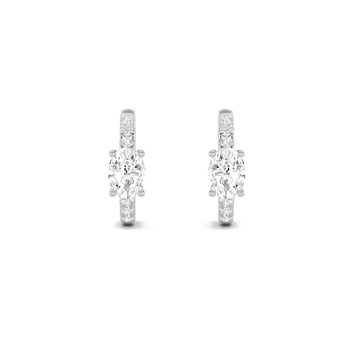 1.5Cttw Oval Shaped Lab Grown Diamond (G/VS) Solitare Accent Huggie Earrings in 14K Gold