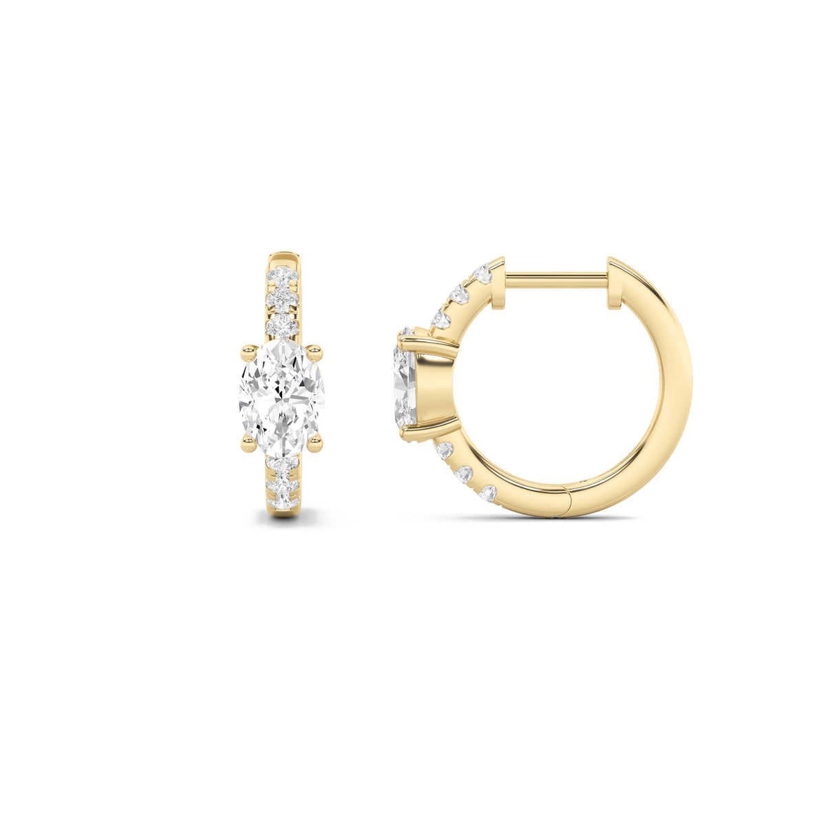 1.5Cttw Oval Shaped Lab Grown Diamond (G/VS) Solitare Accent Huggie Earrings in 14K Gold
