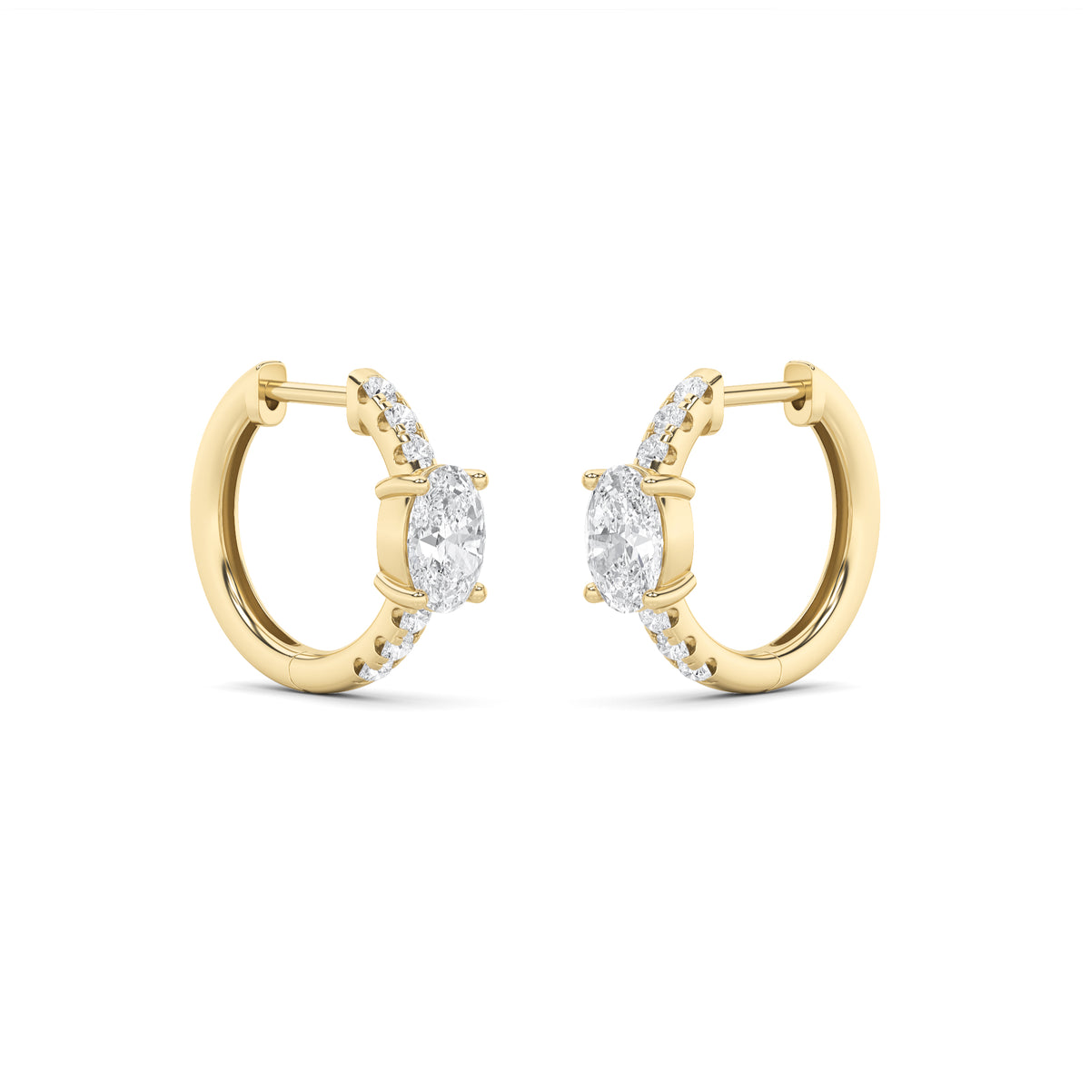 1.5Cttw Oval Shaped Lab Grown Diamond (G/VS) Solitare Accent Huggie Earrings in 14K Gold