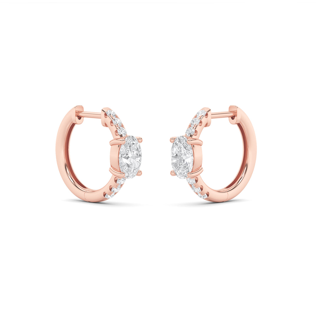 1.5Cttw Oval Shaped Lab Grown Diamond (F/VS) Solitare Accent Huggie Earrings in 14K Gold