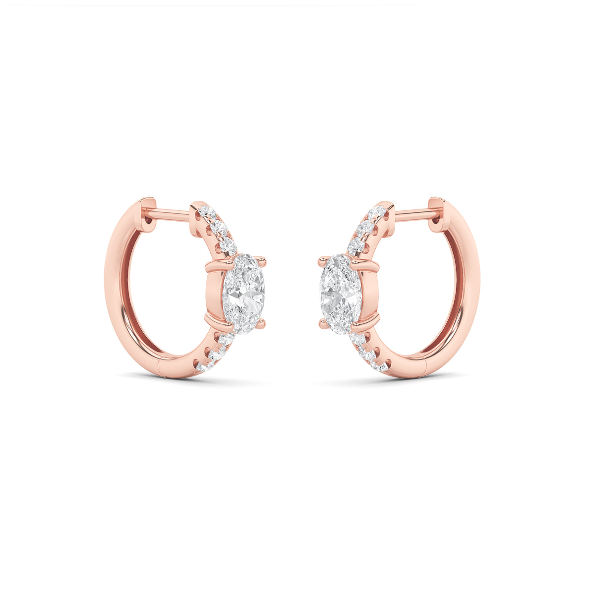 1.5Cttw Oval Shaped Lab Grown Diamond (F/VS) Solitare Accent Huggie Earrings in 14K Gold