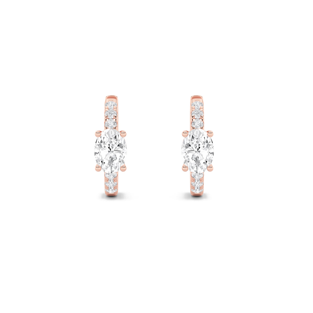1.5Cttw Oval Shaped Lab Grown Diamond (F/VS) Solitare Accent Huggie Earrings in 14K Gold