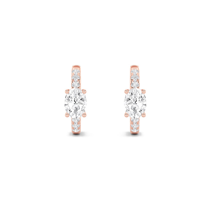 1.5Cttw Oval Shaped Lab Grown Diamond (F/VS) Solitare Accent Huggie Earrings in 14K Gold