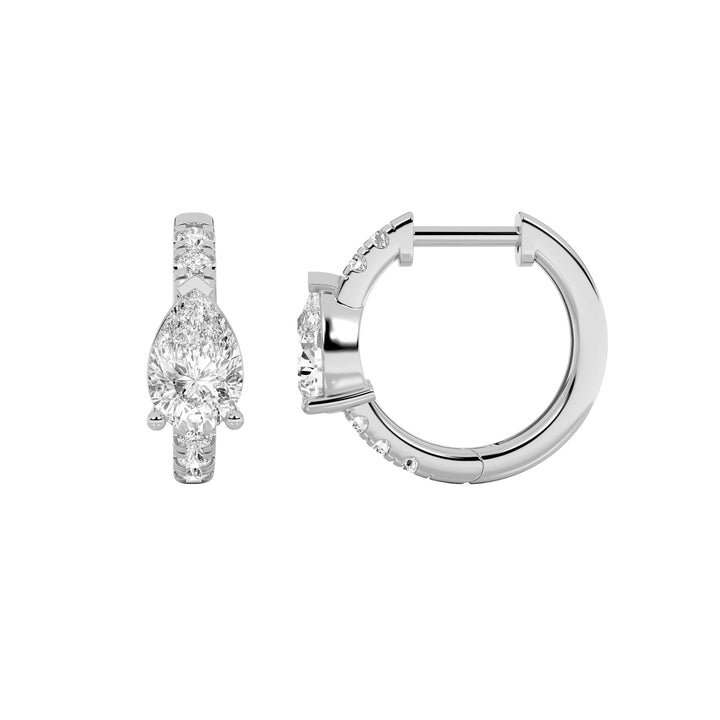 1.5Cttw Pear Shaped Lab Grown Diamond (G/VS) Solitare Accent Huggie Earrings in 14K Gold