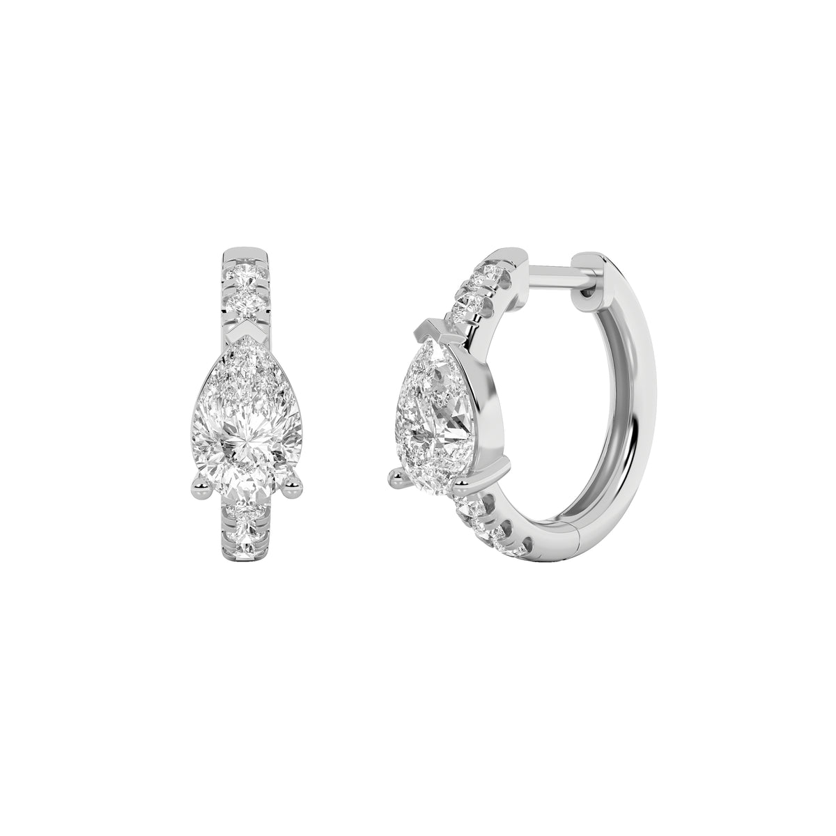 1.5Cttw Pear Shaped Lab Grown Diamond (G/VS) Solitare Accent Huggie Earrings in 14K Gold