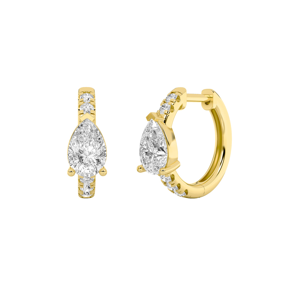 1.5Cttw Pear Shaped Lab Grown Diamond (F/VS) Solitare Accent Huggie Earrings in 14K Gold