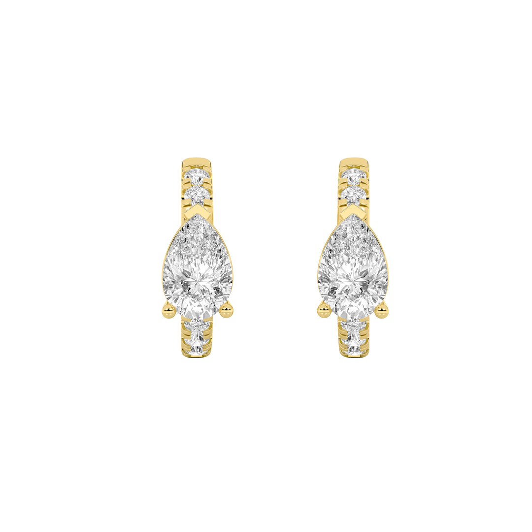 1.5Cttw Pear Shaped Lab Grown Diamond (F/VS) Solitare Accent Huggie Earrings in 14K Gold