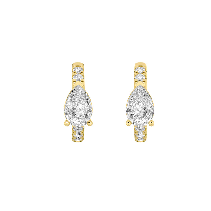 1.5Cttw Pear Shaped Lab Grown Diamond (F/VS) Solitare Accent Huggie Earrings in 14K Gold