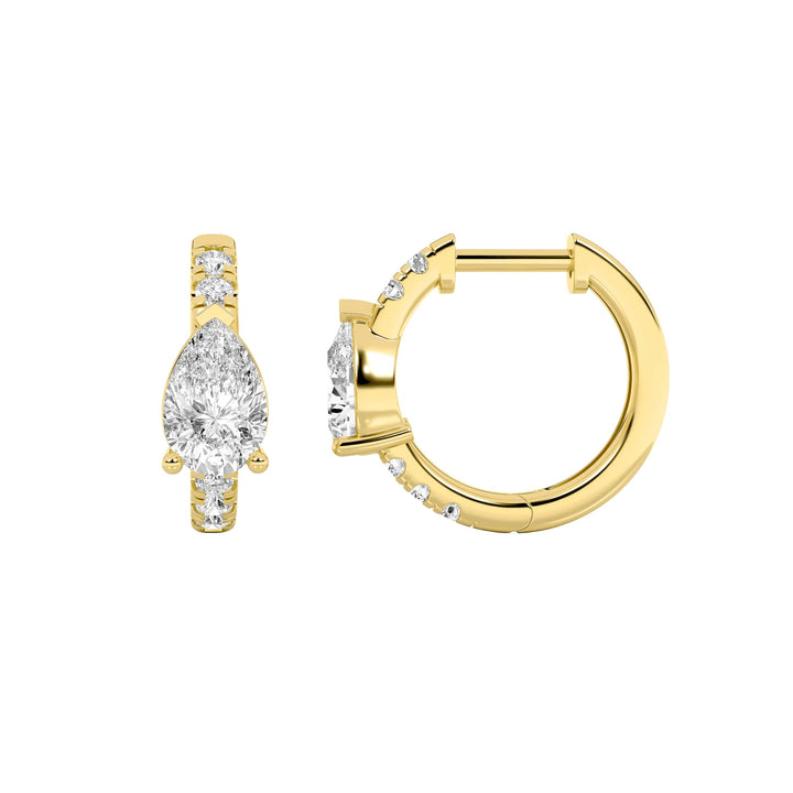 1.5Cttw Pear Shaped Lab Grown Diamond (G/VS) Solitare Accent Huggie Earrings in 14K Gold