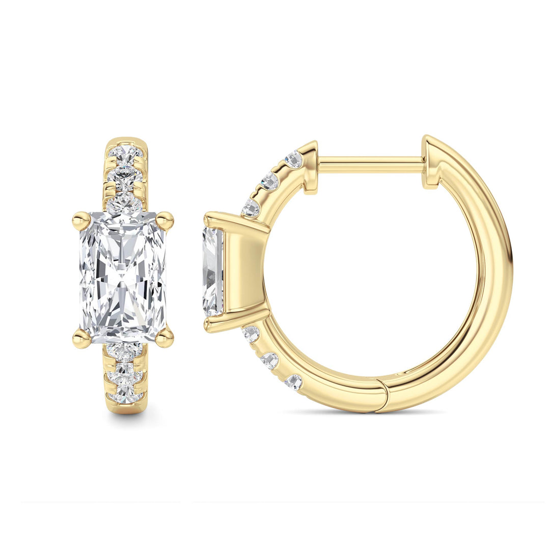 1.5CTW Radiant Shaped Lab Grown Diamond (G/VS) Solitare Accent Huggie Earrings in 14K Gold