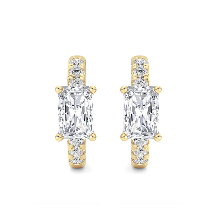 1.5CTW Radiant Shaped Lab Grown Diamond (G/VS) Solitare Accent Huggie Earrings in 14K Gold