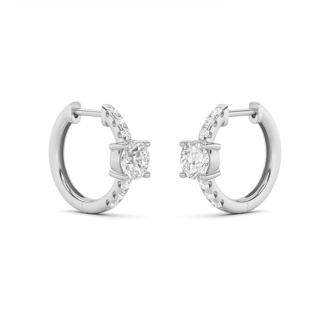 1.5Cttw Round Shaped Lab Grown Diamond (F/VS) Solitare Accent Huggie Earrings in 14K Gold