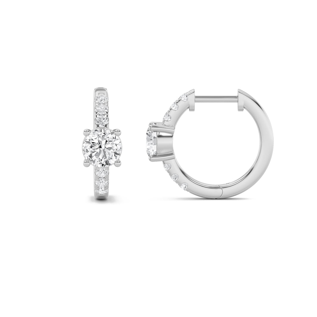 1.5Cttw Round Shaped Lab Grown Diamond (G/VS) Solitare Accent Huggie Earrings in 14K Gold