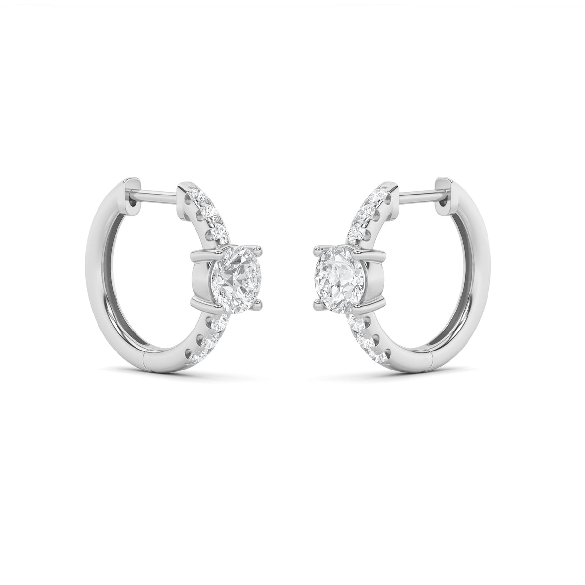 1.5Cttw Round Shaped Lab Grown Diamond (G/VS) Solitare Accent Huggie Earrings in 14K Gold