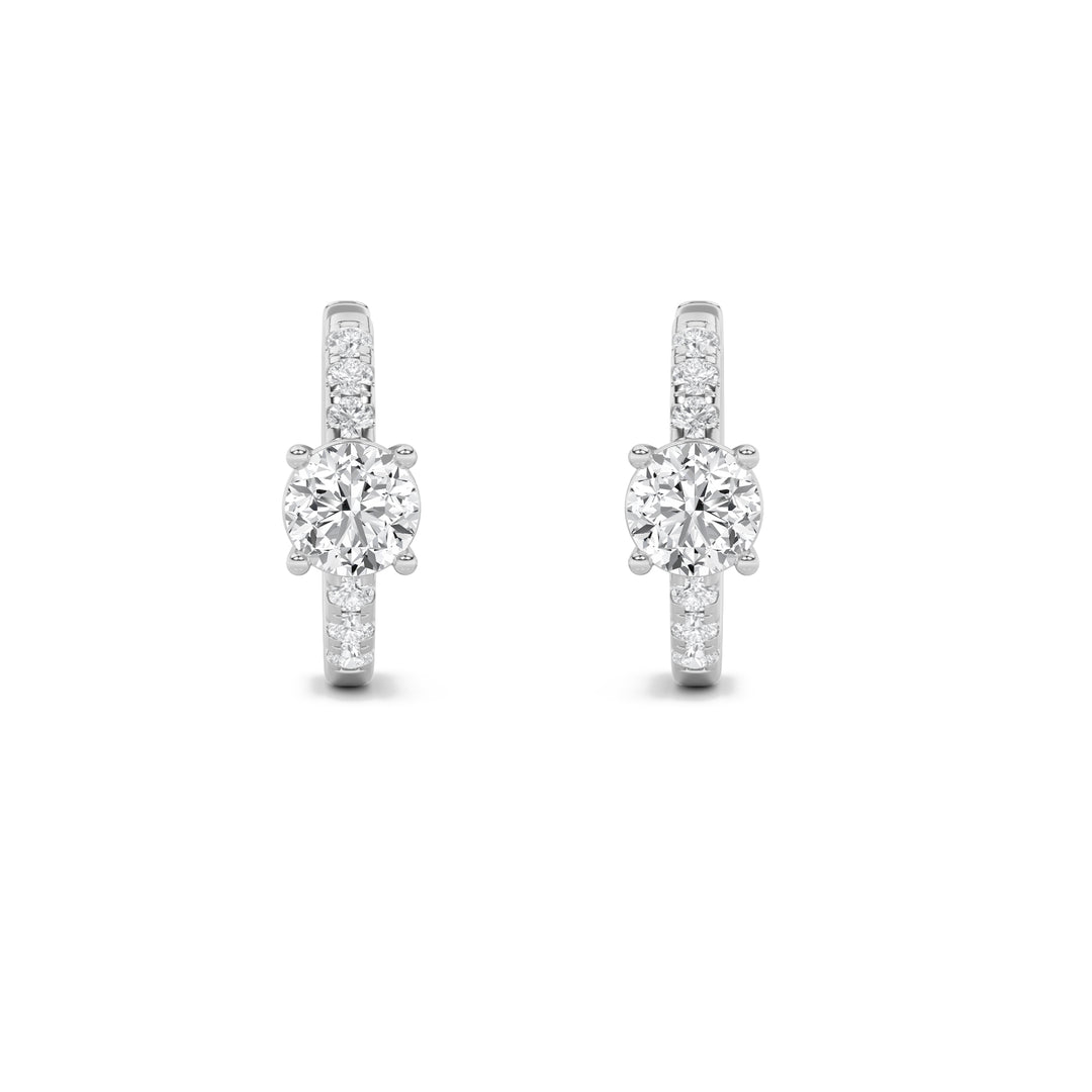 1.5Cttw Round Shaped Lab Grown Diamond (G/VS) Solitare Accent Huggie Earrings in 14K Gold
