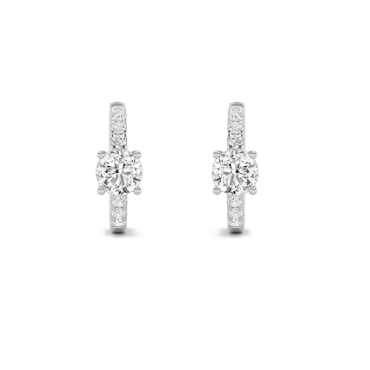 1.5Cttw Round Shaped Lab Grown Diamond (G/VS) Solitare Accent Huggie Earrings in 14K Gold