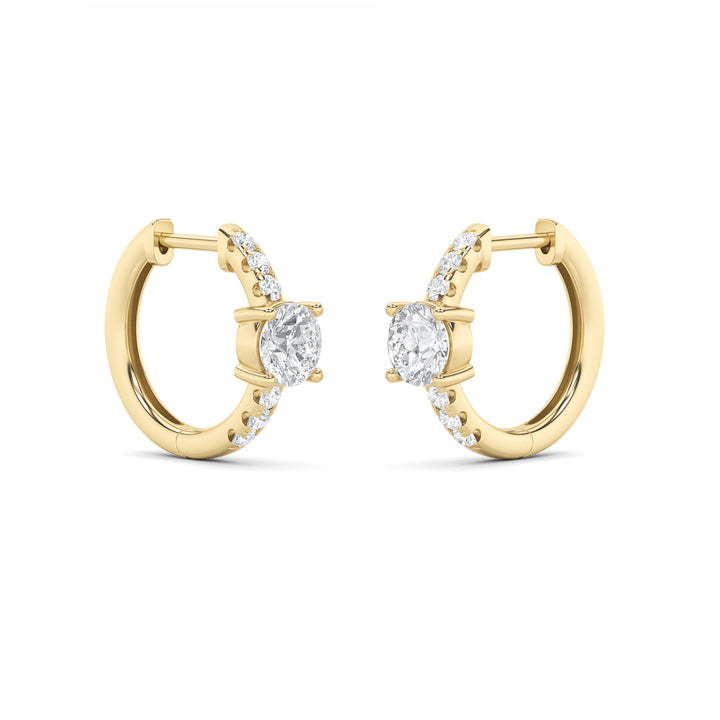 1.5Cttw Round Shaped Lab Grown Diamond (F/VS) Solitare Accent Huggie Earrings in 14K Gold