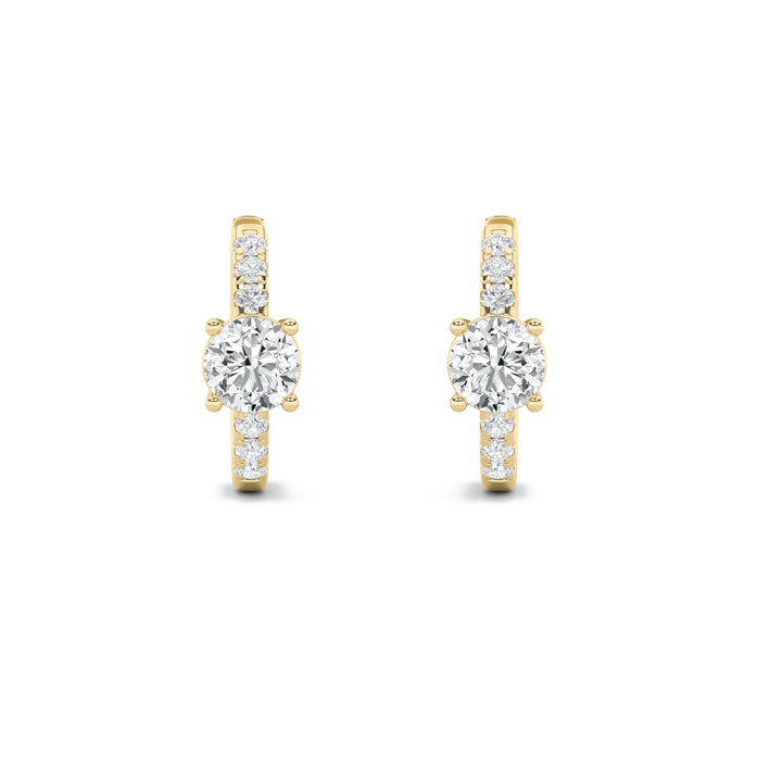 1.5Cttw Round Shaped Lab Grown Diamond (G/VS) Solitare Accent Huggie Earrings in 14K Gold