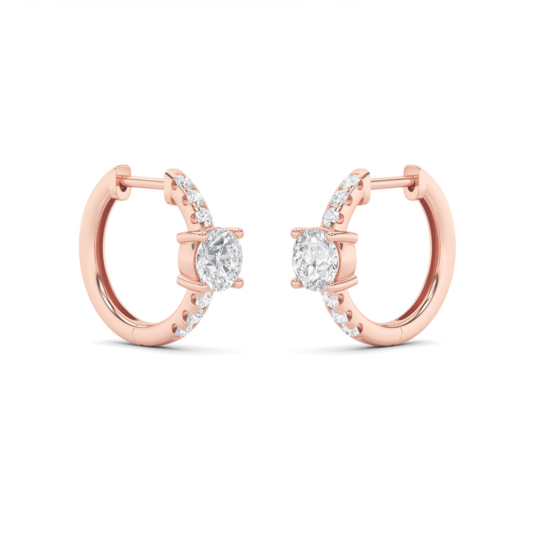 1.5Cttw Round Shaped Lab Grown Diamond (F/VS) Solitare Accent Huggie Earrings in 14K Gold