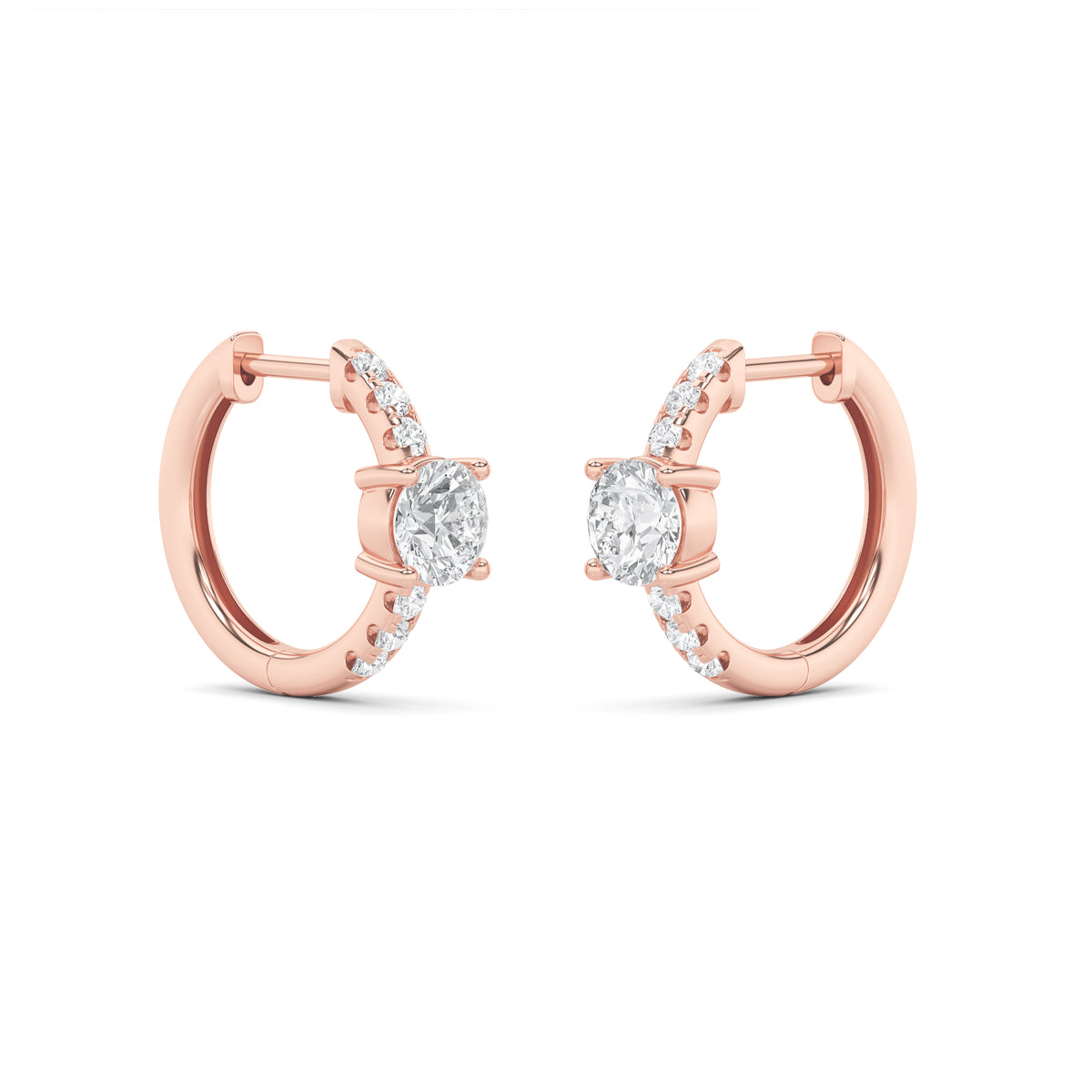 1.5Cttw Round Shaped Lab Grown Diamond (F/VS) Solitare Accent Huggie Earrings in 14K Gold