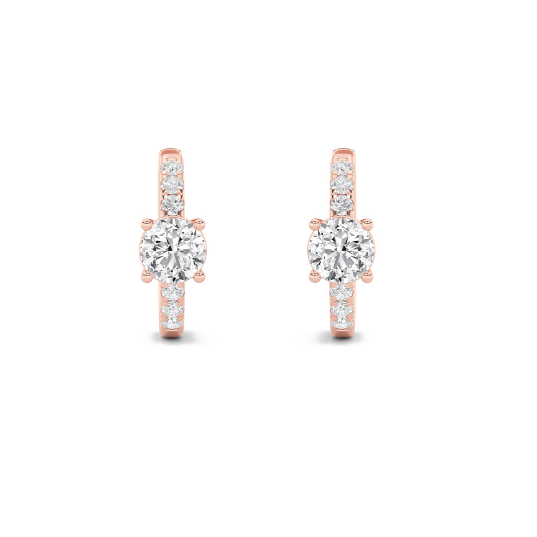 1.5Cttw Round Shaped Lab Grown Diamond (F/VS) Solitare Accent Huggie Earrings in 14K Gold