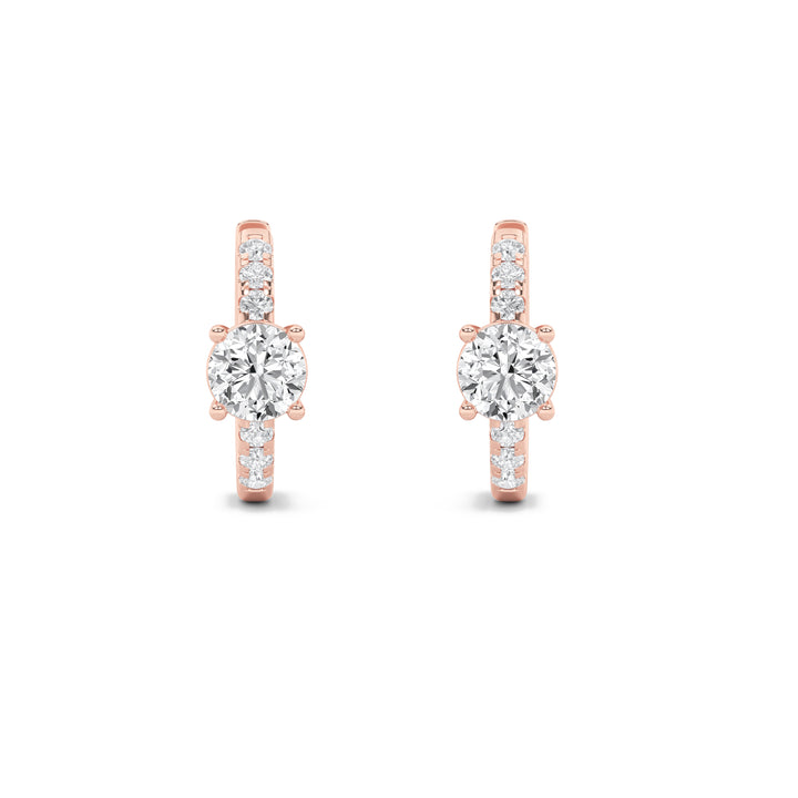 1.5Cttw Round Shaped Lab Grown Diamond (F/VS) Solitare Accent Huggie Earrings in 14K Gold