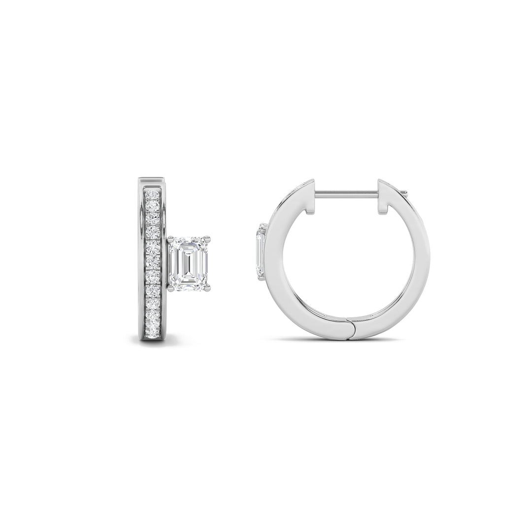 1.25Cttw Emerald Shaped Lab Grown Diamond (F/VS) Accented Huggie Earrings in 14K Gold