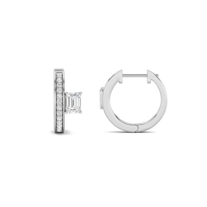 1.25Cttw Emerald Shaped Lab Grown Diamond (F/VS) Accented Huggie Earrings in 14K Gold