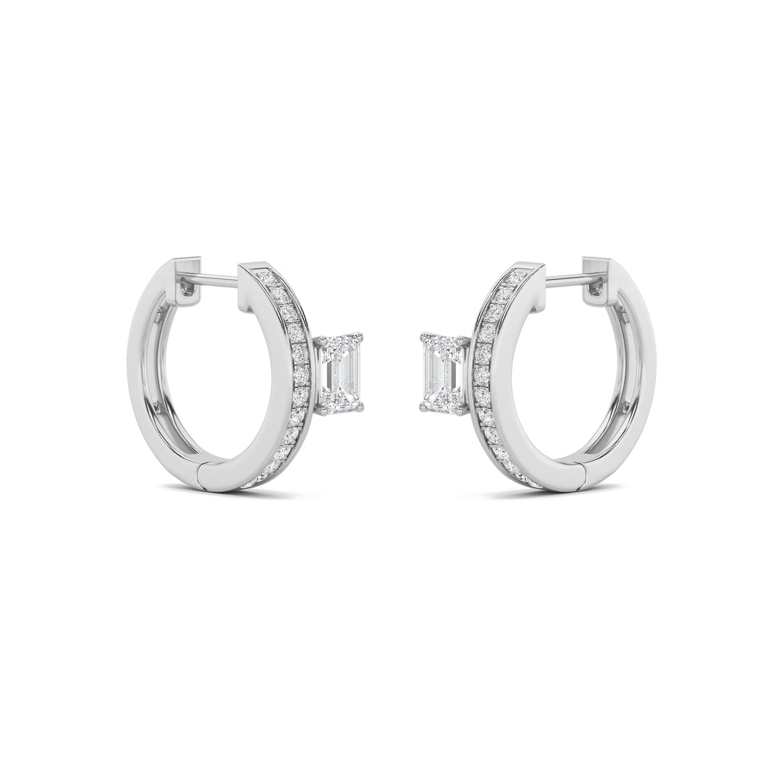 1.25Cttw Emerald Shaped Lab Grown Diamond (F/VS) Accented Huggie Earrings in 14K Gold