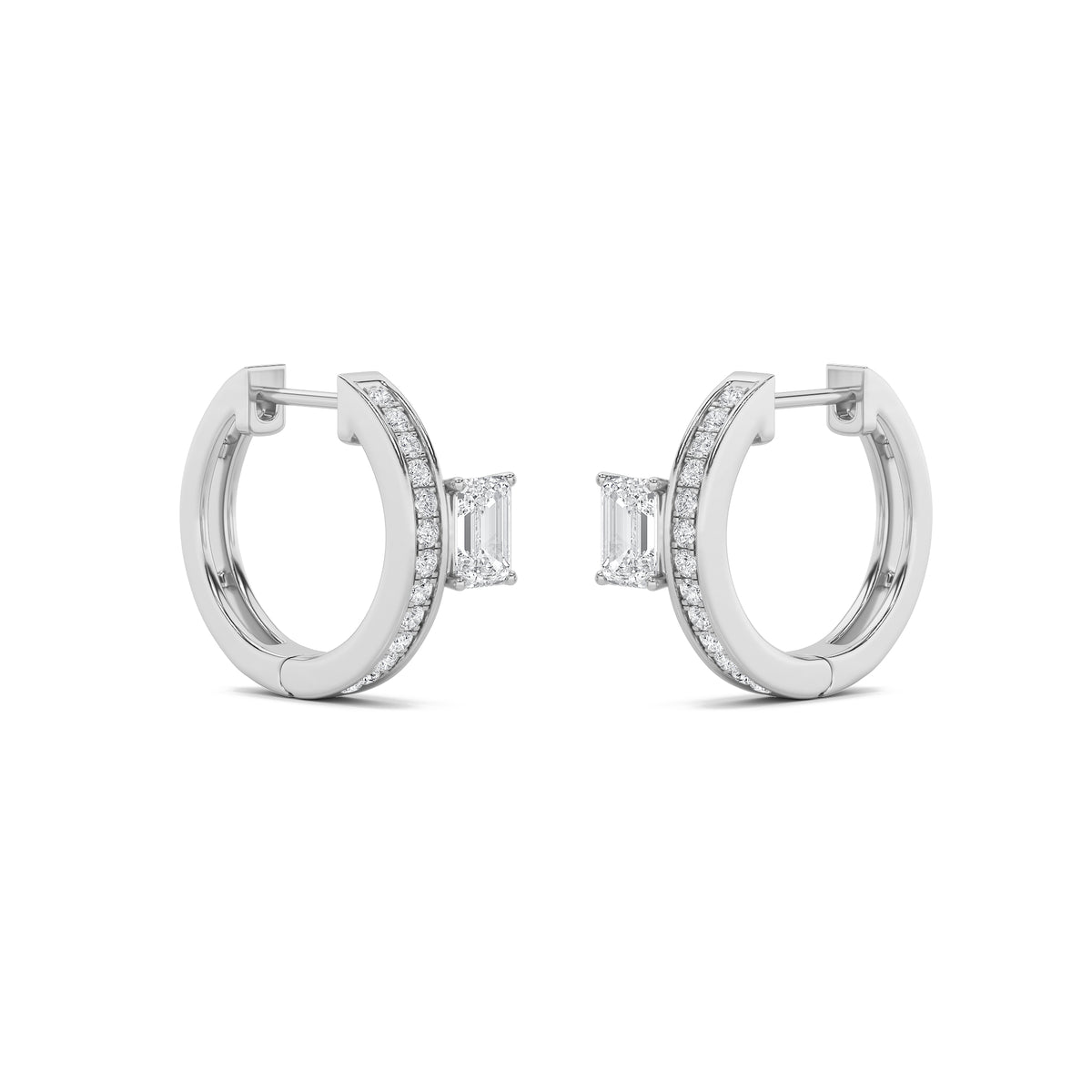 1.25Cttw Emerald Shaped Lab Grown Diamond (F/VS) Accented Huggie Earrings in 14K Gold