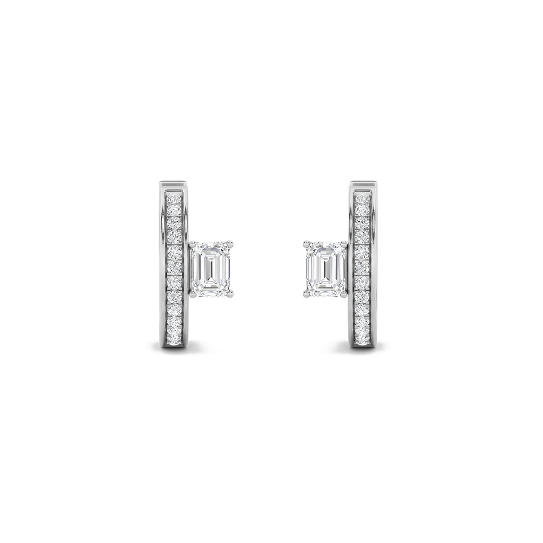 1.25Cttw Emerald Shaped Lab Grown Diamond (F/VS) Accented Huggie Earrings in 14K Gold