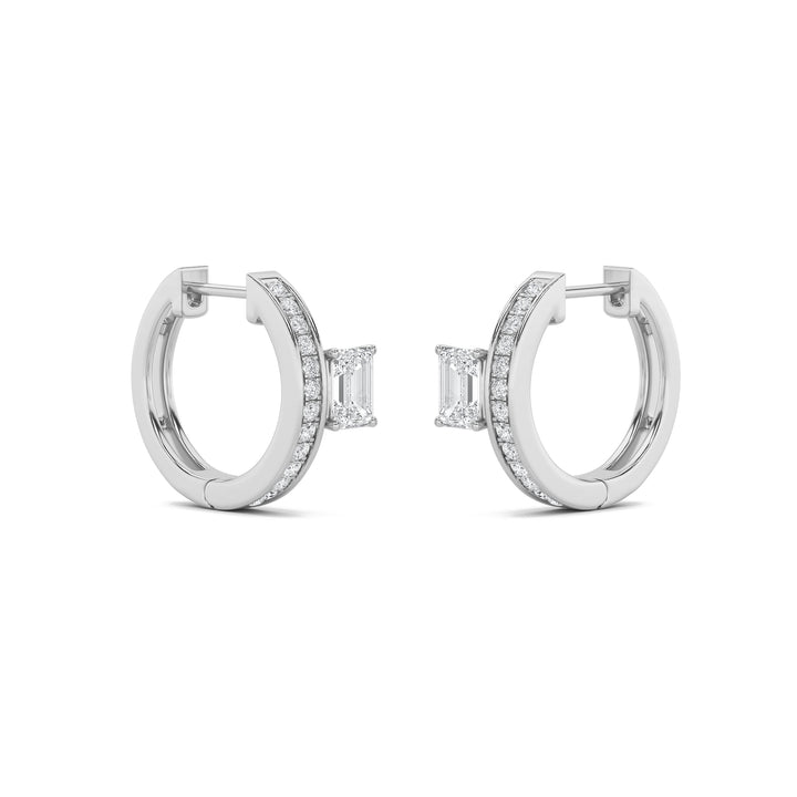 1.25Cttw Emerald Shaped Lab Grown Diamond (G/VS) Accented Huggie Earrings in 14K Gold