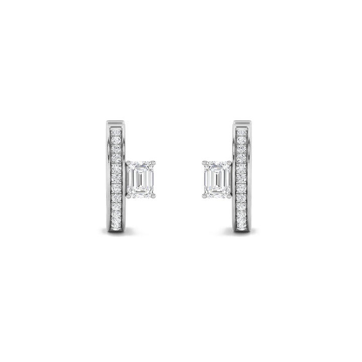 1.25Cttw Emerald Shaped Lab Grown Diamond (G/VS) Accented Huggie Earrings in 14K Gold