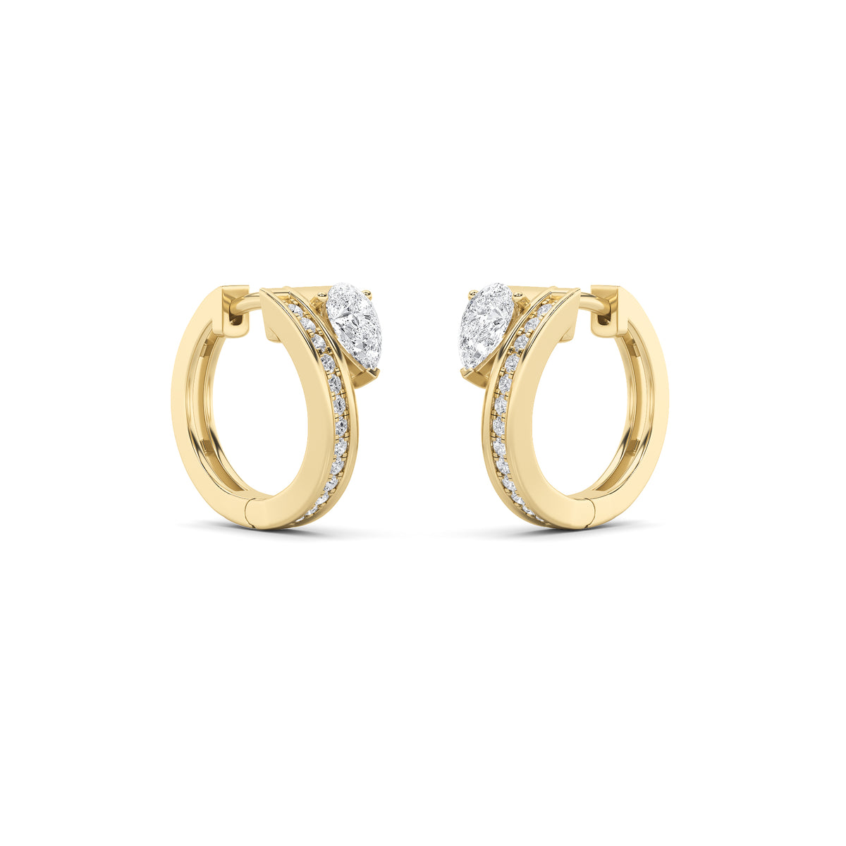 1.25Cttw Pear Shaped Lab Grown Diamond (F/VS) Accented Huggie Earrings in 14K Yellow Gold