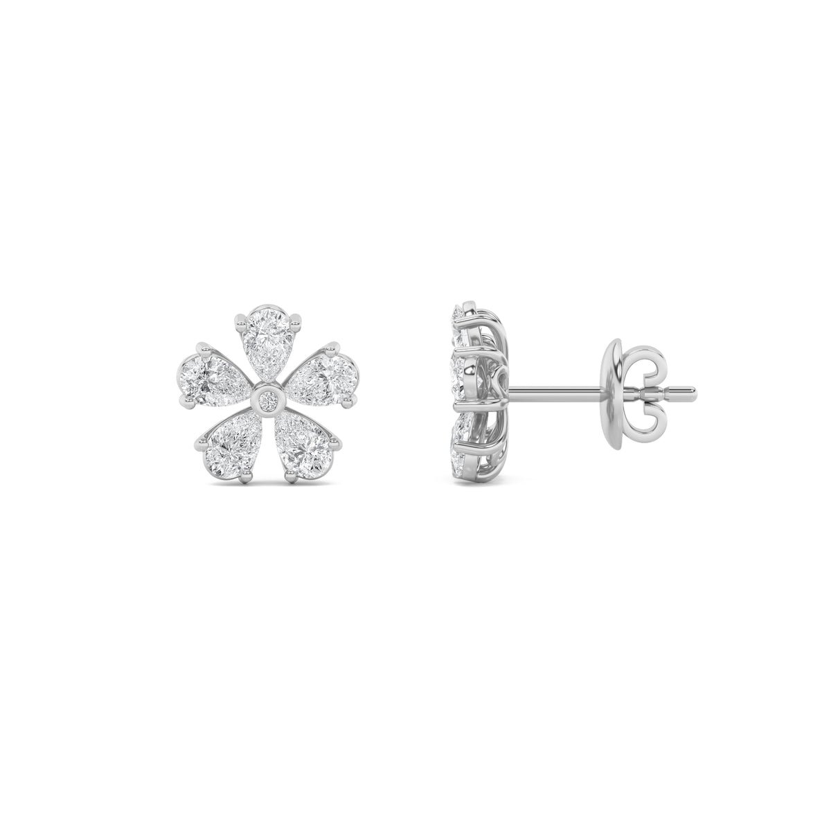 1.5Cttw Pear Shaped Lab Grown Diamond (F/VS) Floral Earrings in 14K Gold