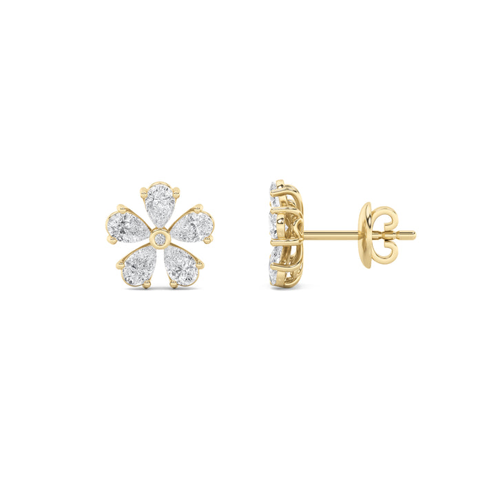 1.5Cttw Pear Shaped Lab Grown Diamond (F/VS) Floral Earrings in 14K Gold
