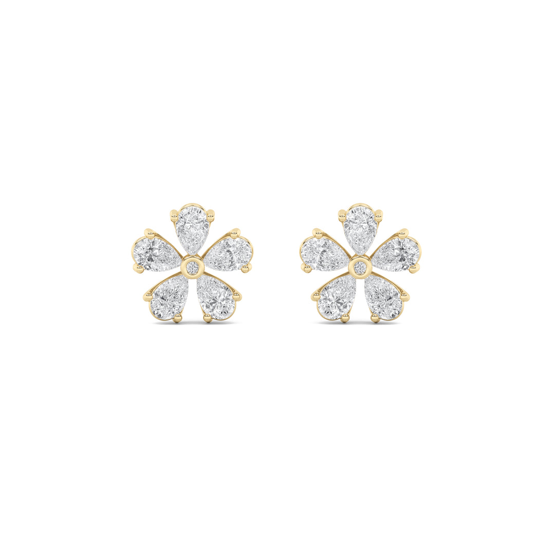 1.5Cttw Pear Shaped Lab Grown Diamond (F/VS) Floral Earrings in 14K Gold