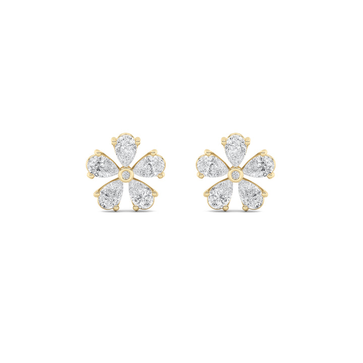 1.5Cttw Pear Shaped Lab Grown Diamond (F/VS) Floral Earrings in 14K Gold