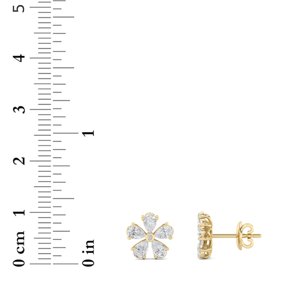 1.5Cttw Pear Shaped Lab Grown Diamond (F/VS) Floral Earrings in 14K Gold