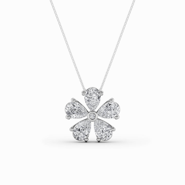 1.5Cttw Pear Shaped Lab Grown Diamond (F/VS) Floral Pendant in 14K Gold
