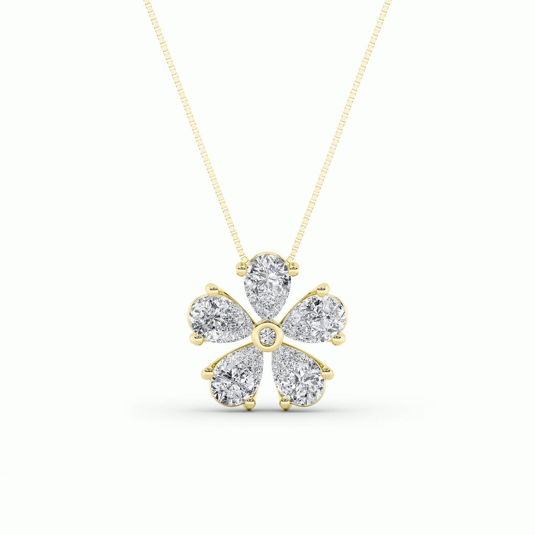 1.5Cttw Pear Shaped Lab Grown Diamond (F/VS) Floral Pendant in 14K Gold
