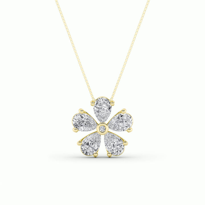 1.5Cttw Pear Shaped Lab Grown Diamond (F/VS) Floral Pendant in 14K Gold