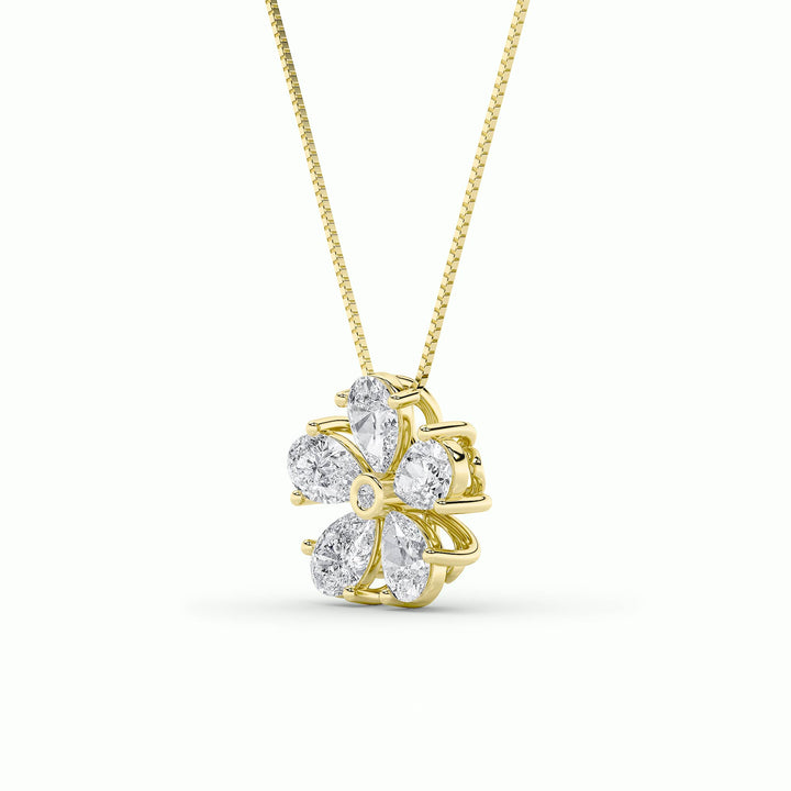 1.5Cttw Pear Shaped Lab Grown Diamond (F/VS) Floral Pendant in 14K Gold