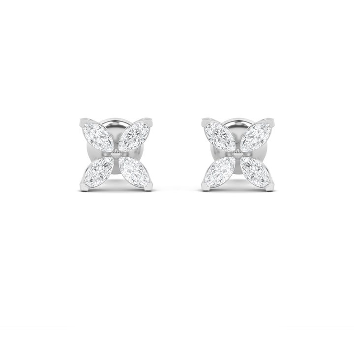 1.5Cttw Marquise Shaped Lab Grown Diamond (G/VS) Flower Earrings in 14K Gold