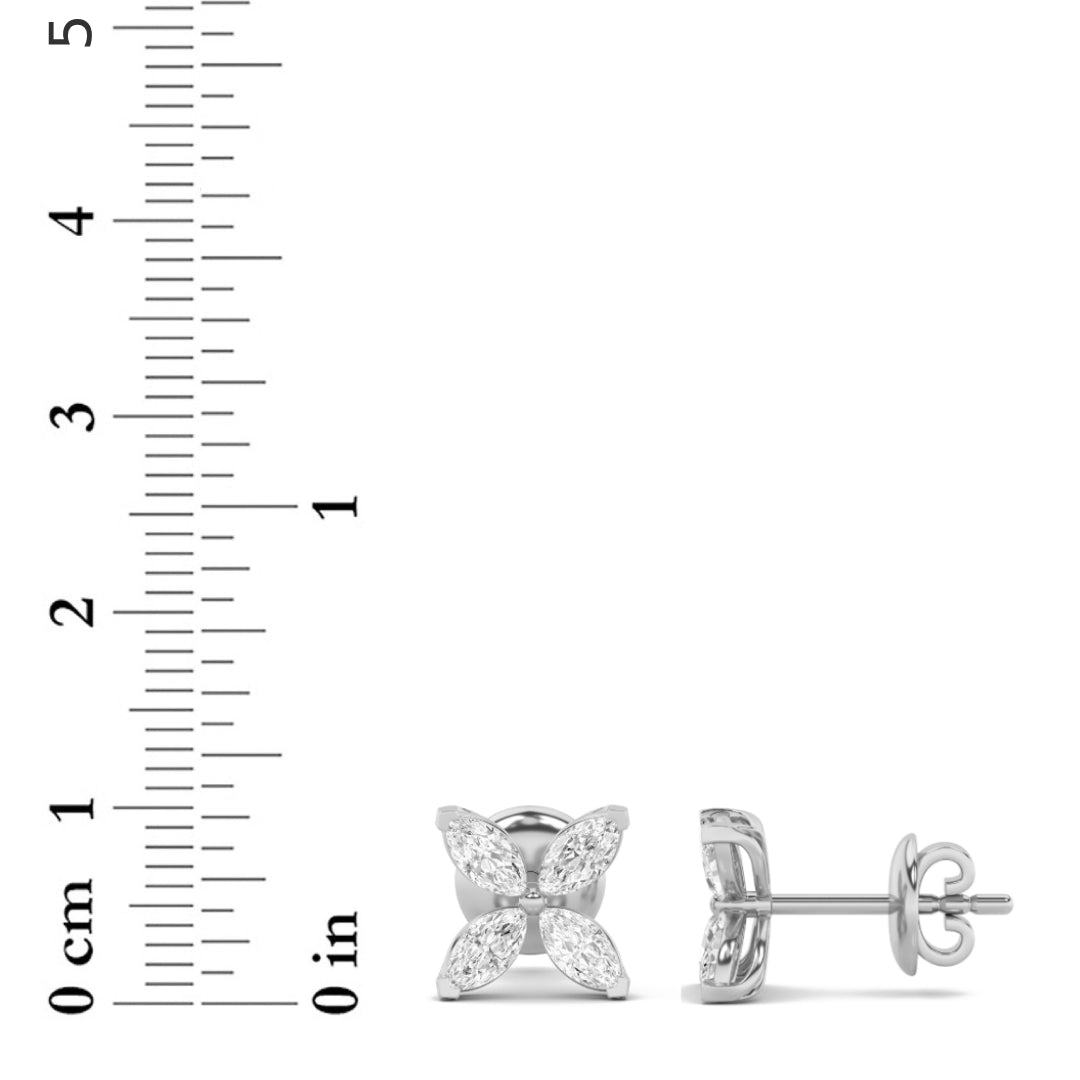 1.5Cttw Marquise Shaped Lab Grown Diamond (G/VS) Flower Earrings in 14K Gold