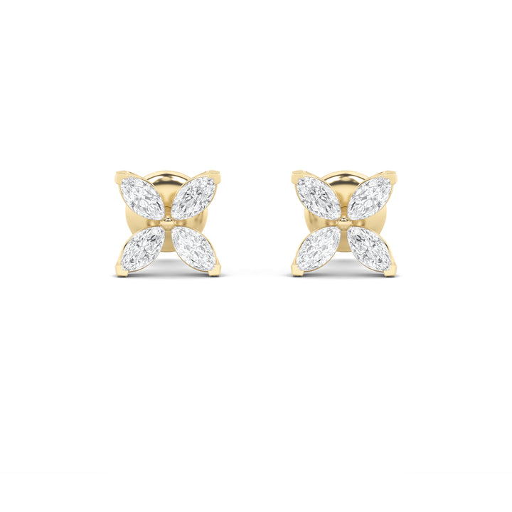 1.5Cttw Marquise Shaped Lab Grown Diamond (F/VS) Flower Earrings in 14K Gold