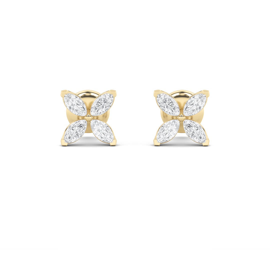 1.5Cttw Marquise Shaped Lab Grown Diamond (G/VS) Flower Earrings in 14K Gold