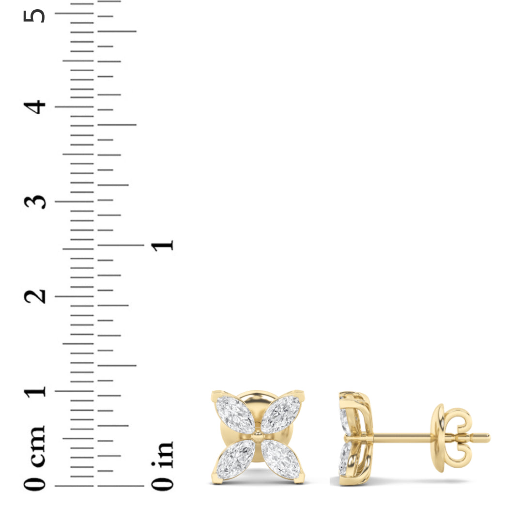 1.5Cttw Marquise Shaped Lab Grown Diamond (G/VS) Flower Earrings in 14K Gold