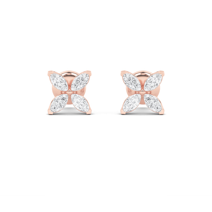1.5Cttw Marquise Shaped Lab Grown Diamond (F/VVS)Flower Earrings in 14K Gold